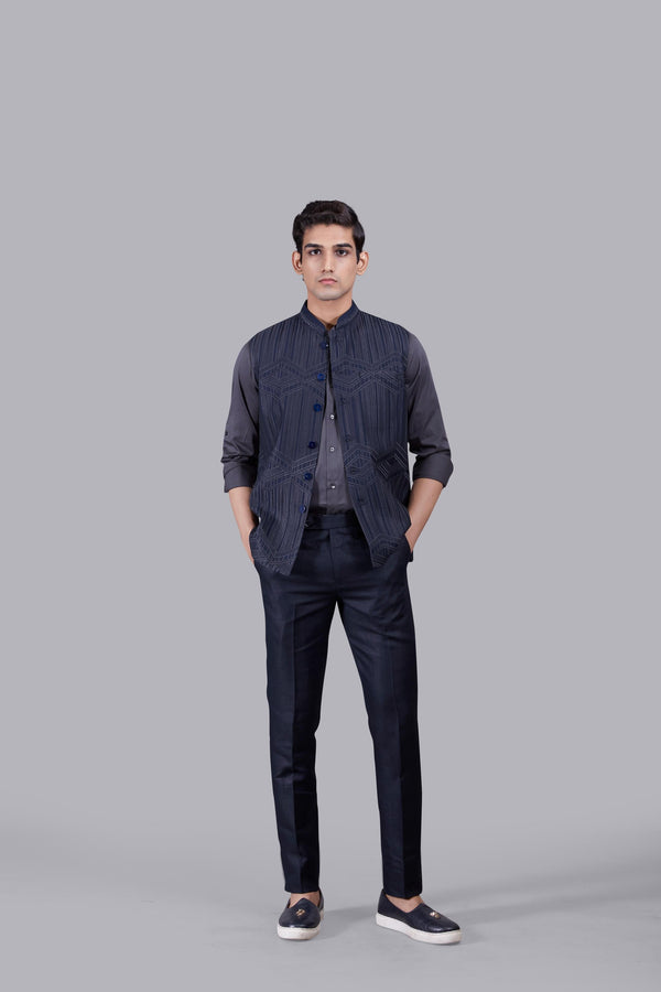 b more BLUE TR - COTTON EMBROIDERY WORK NEHRU JACKET