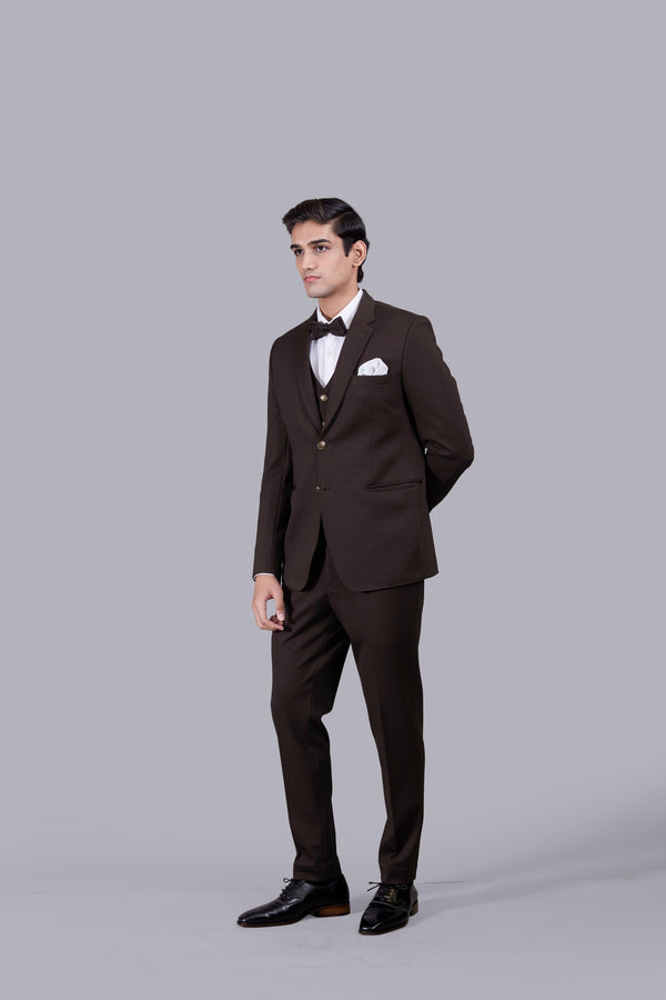 B More BROWN KNITED LYCRA PLAIN SUIT