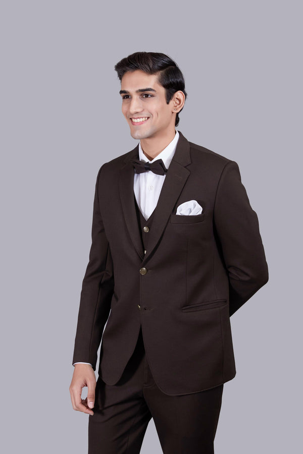 B More BROWN KNITED LYCRA PLAIN SUIT