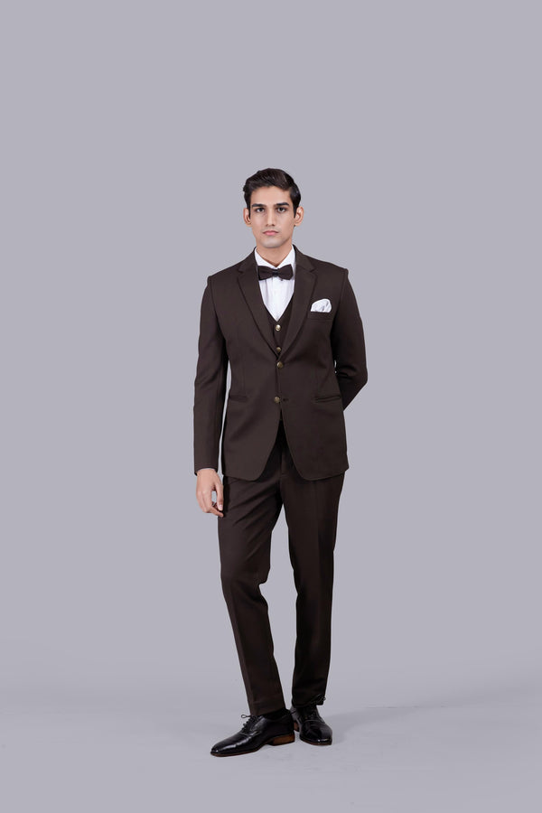 B More BROWN KNITED LYCRA PLAIN SUIT