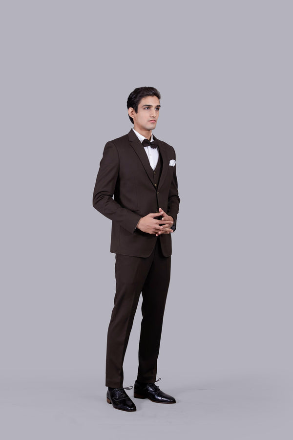 b more BROWN KNITED LYCRA PLAIN SUIT