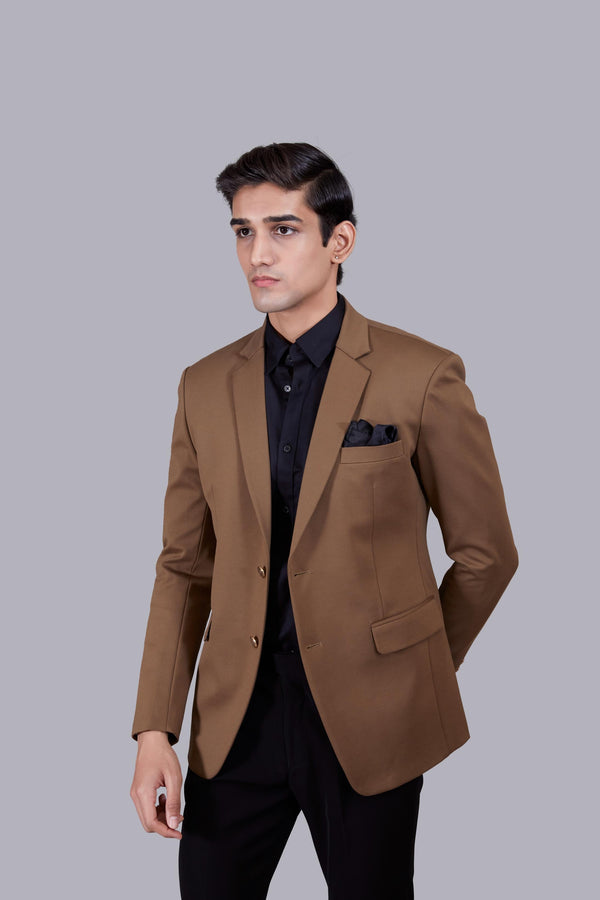 B More BROWN KNITTED LYCRA PLAIN BLAZER