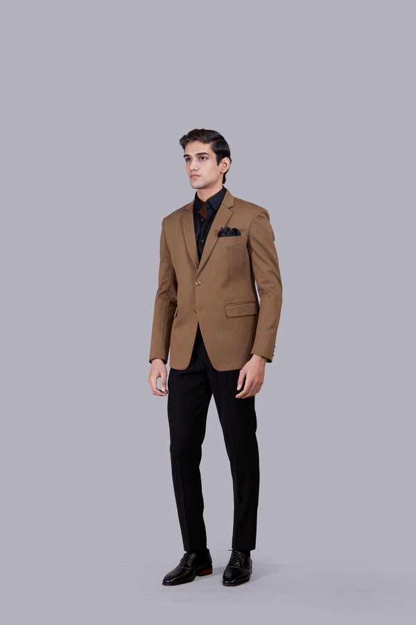 B More BROWN KNITTED LYCRA PLAIN BLAZER