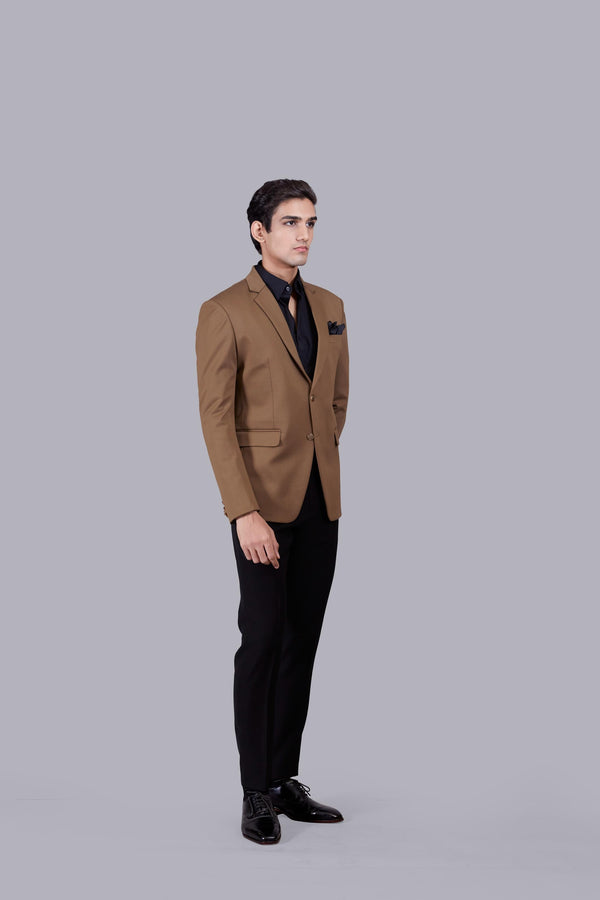 B More BROWN KNITTED LYCRA PLAIN BLAZER