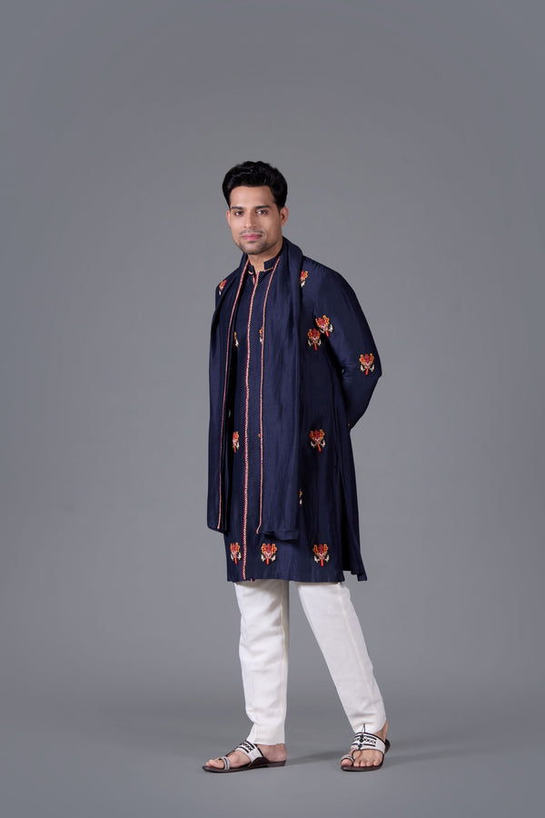 B More Celestial Navy Linen Silk Kurta Set