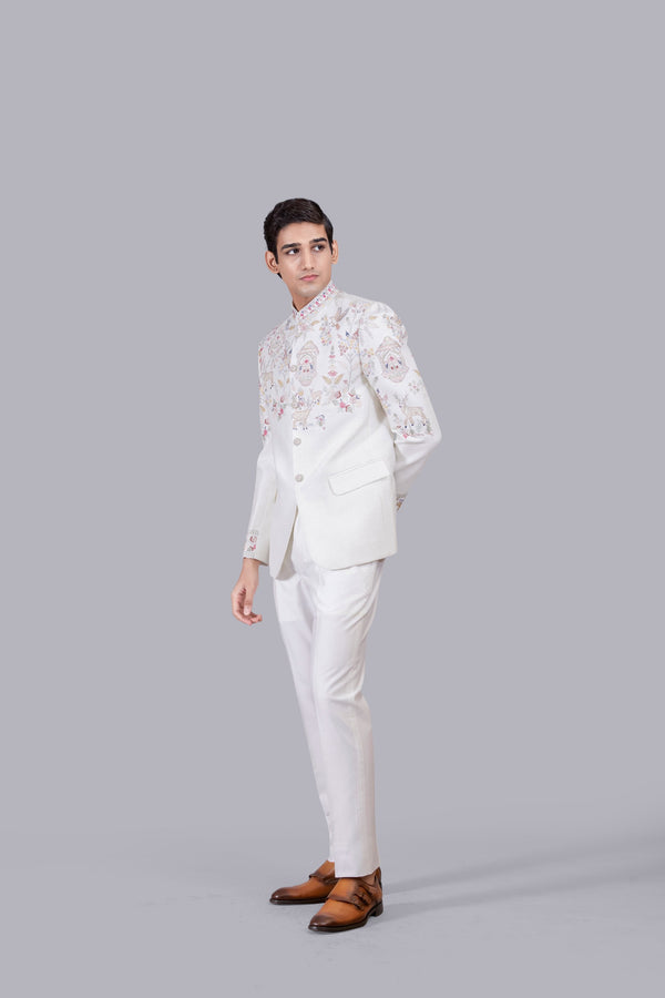 B More CREAM BHAGALPURI SILK THREAD WORK JODHPURI