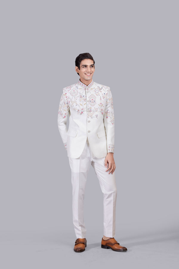 b more CREAM BHAGALPURI SILK THREAD WORK JODHPURI