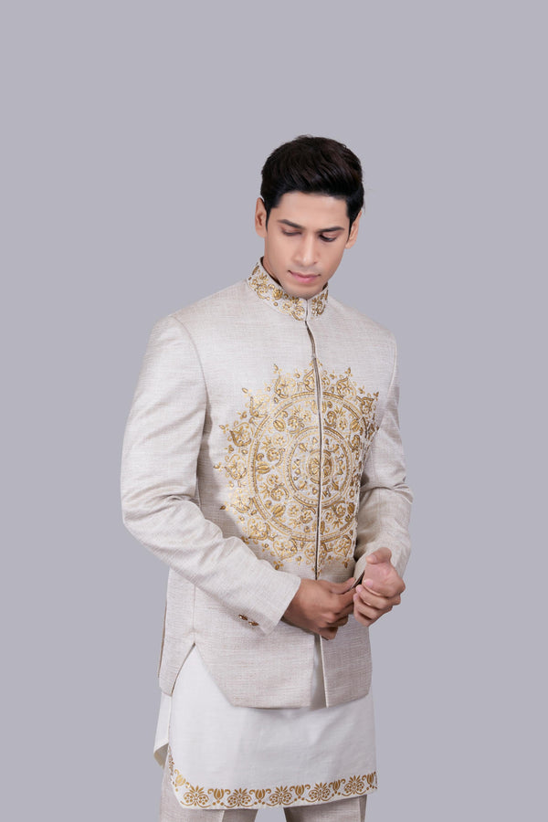 B More CREAM COTTON SILK CUTDANA WORK INDO WESTERN