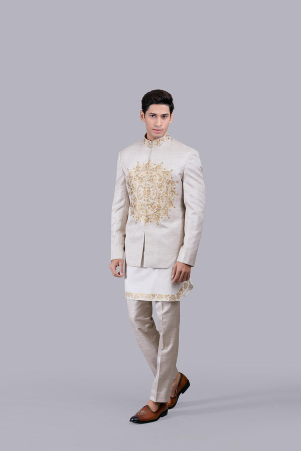 B More CREAM COTTON SILK CUTDANA WORK INDO WESTERN