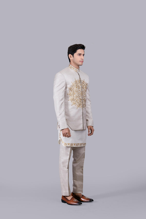 B More CREAM COTTON SILK CUTDANA WORK INDO WESTERN