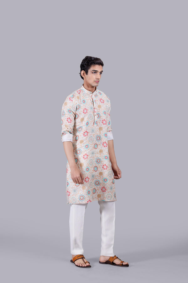 B More CREAM DIGITAL PRINT LINEN KURTA SET