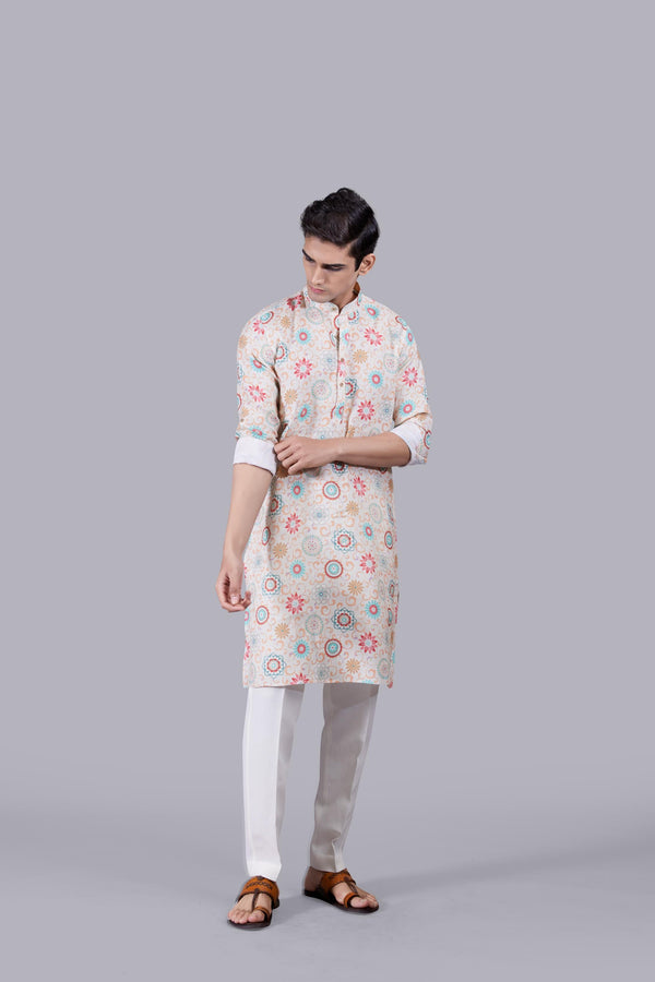 b more CREAM DIGITAL PRINT LINEN KURTA SET