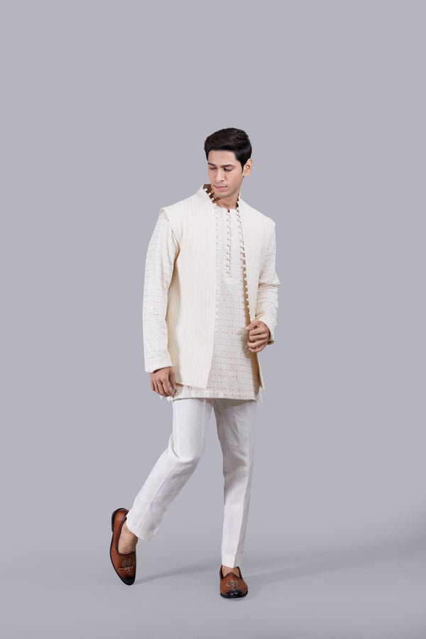 B More CREAM GEORGETTE THREAD WORK INDO WESTERN