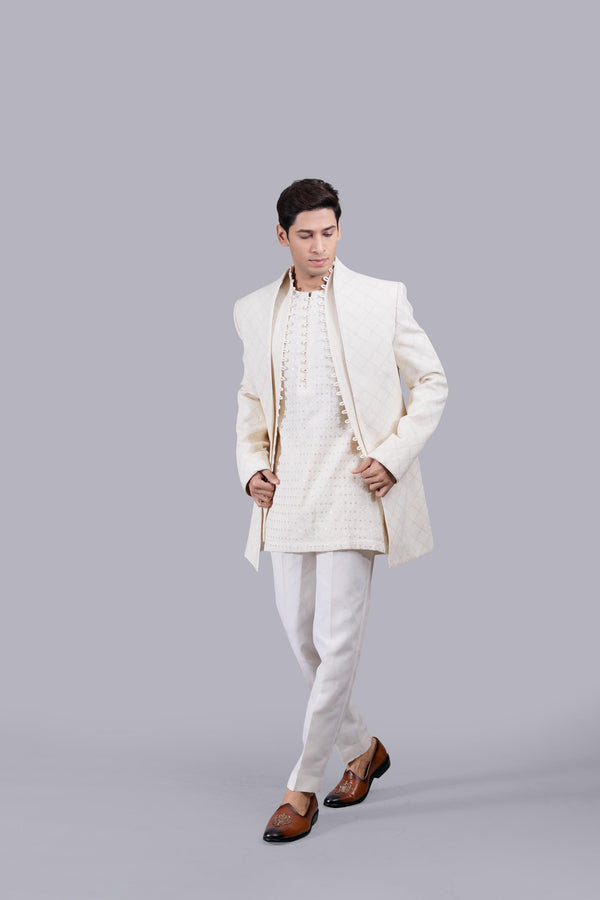 B More CREAM GEORGETTE THREAD WORK INDO WESTERN