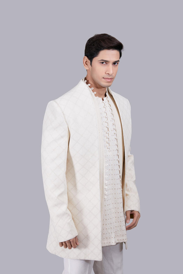 B More CREAM GEORGETTE THREAD WORK INDO WESTERN