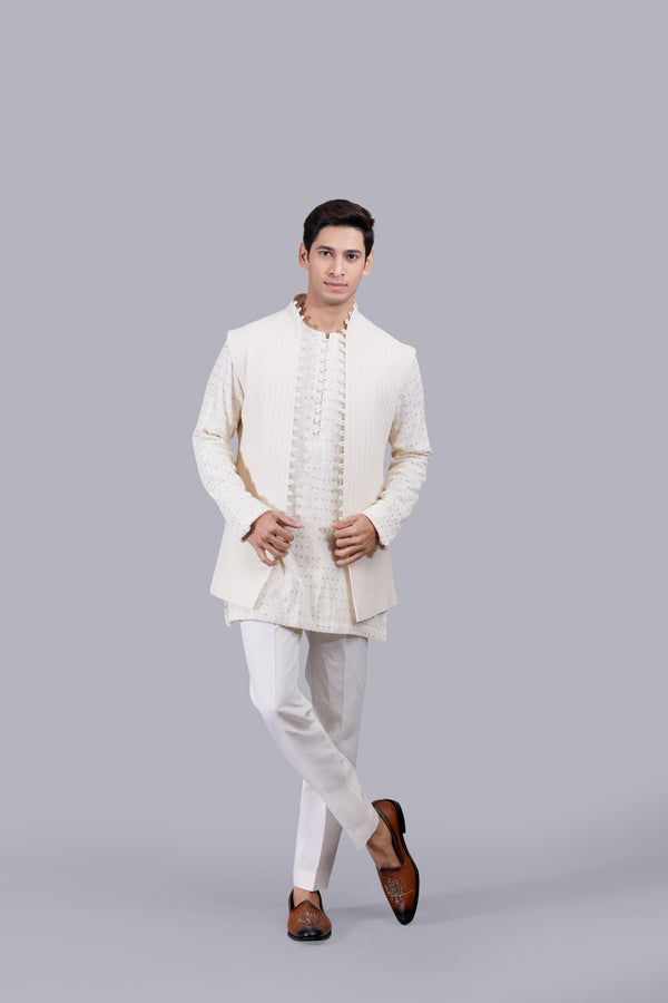 b more CREAM GEORGETTE THREAD WORK INDO WESTERN