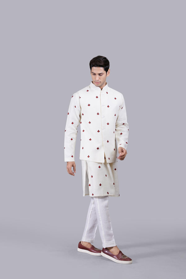 B More CREAM LINEN HAND HAND RESHAM WORK BUNDI SET