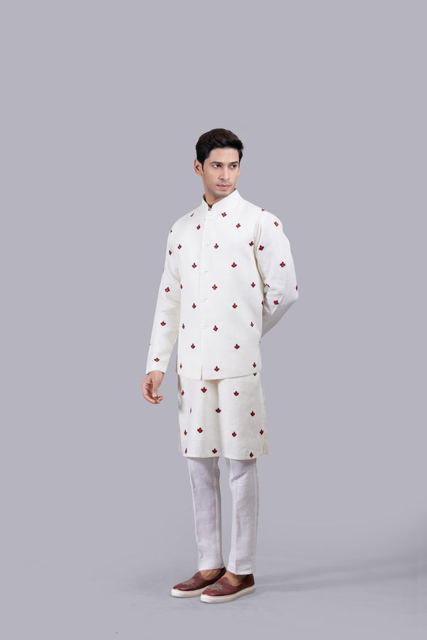 B More CREAM LINEN HAND HAND RESHAM WORK BUNDI SET