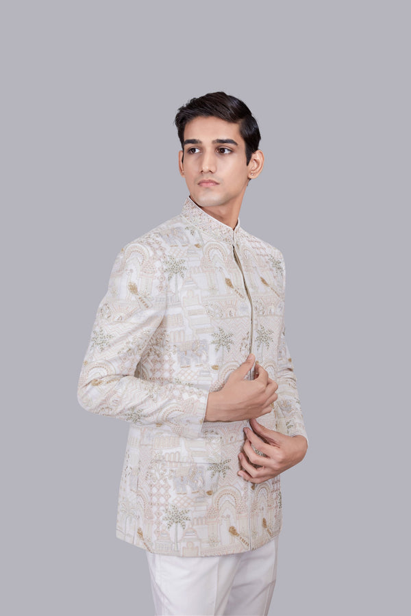 B More CREAM PURE GEORGETTE PEARL WORK JODHPURI