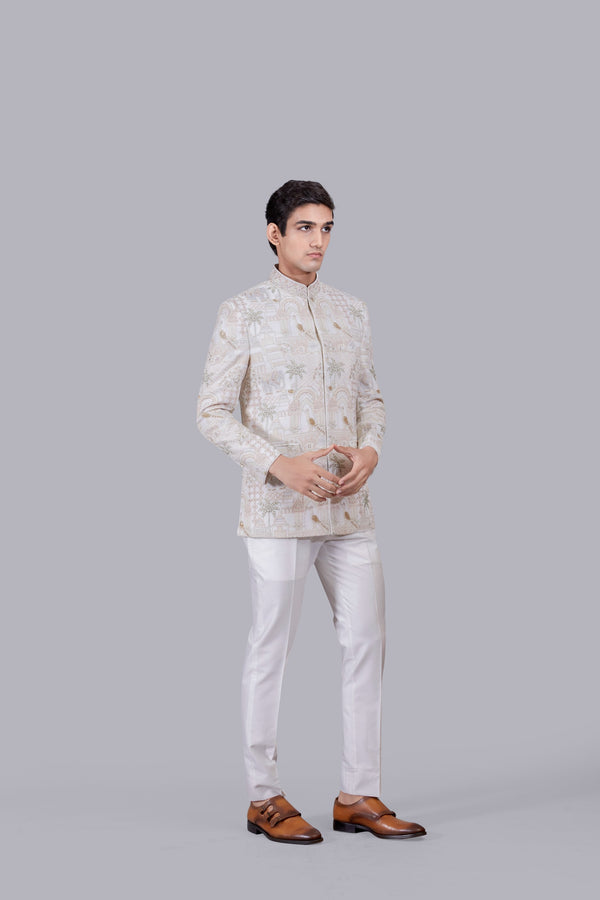 B More CREAM PURE GEORGETTE PEARL WORK JODHPURI