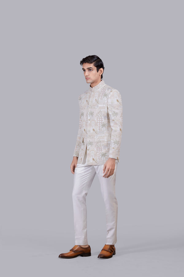 B More CREAM PURE GEORGETTE PEARL WORK JODHPURI