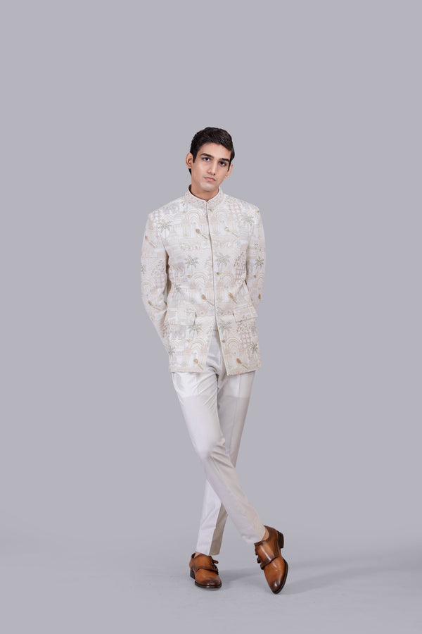 b more CREAM PURE GEORGETTE PEARL WORK JODHPURI