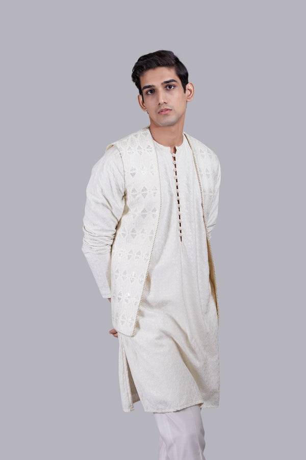 B More CREAM SILK THREAD WORK BUNDI SET