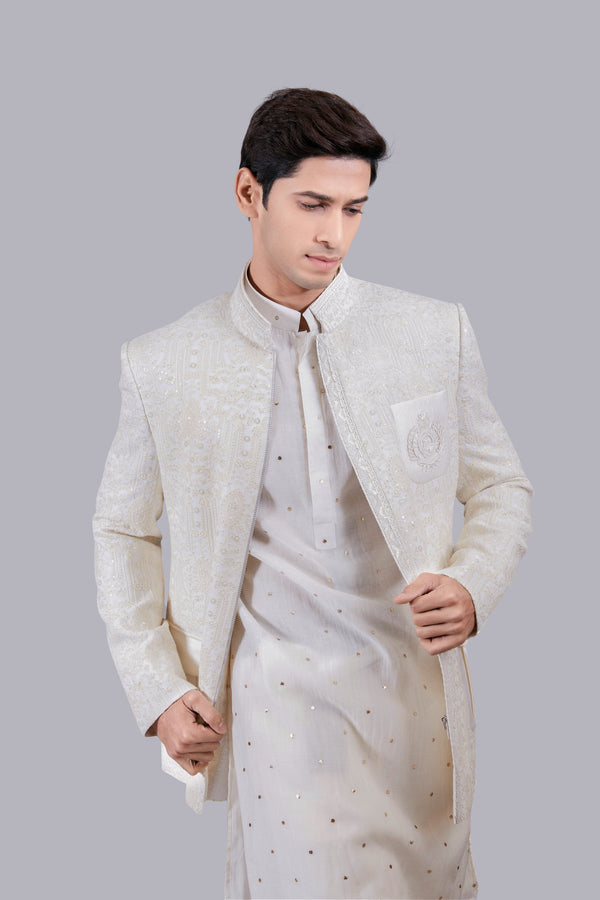 B More CREAM TISSUE SILK THREAD WORK INDO WESTERN