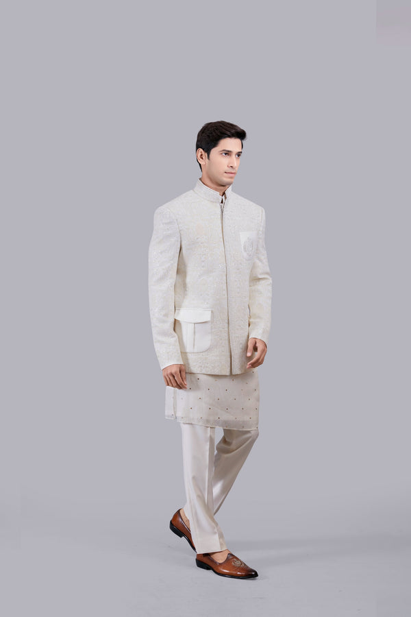 B More CREAM TISSUE SILK THREAD WORK INDO WESTERN