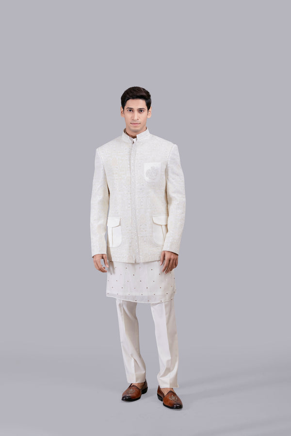 b more CREAM TISSUE SILK THREAD WORK INDO WESTERN