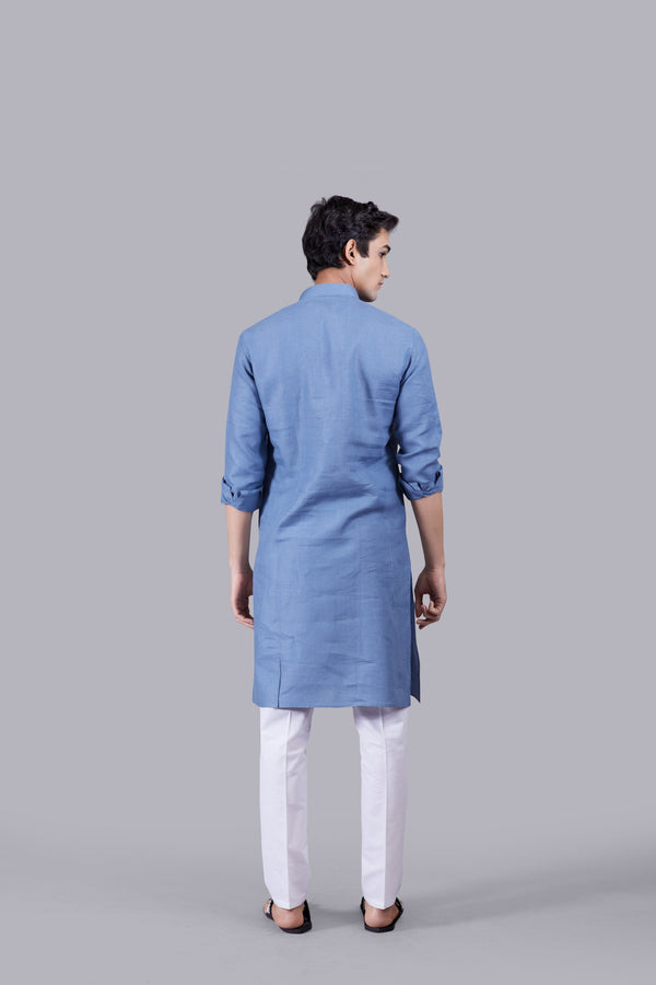 B More DARK POWDER BLUE LINEN KURTA SET