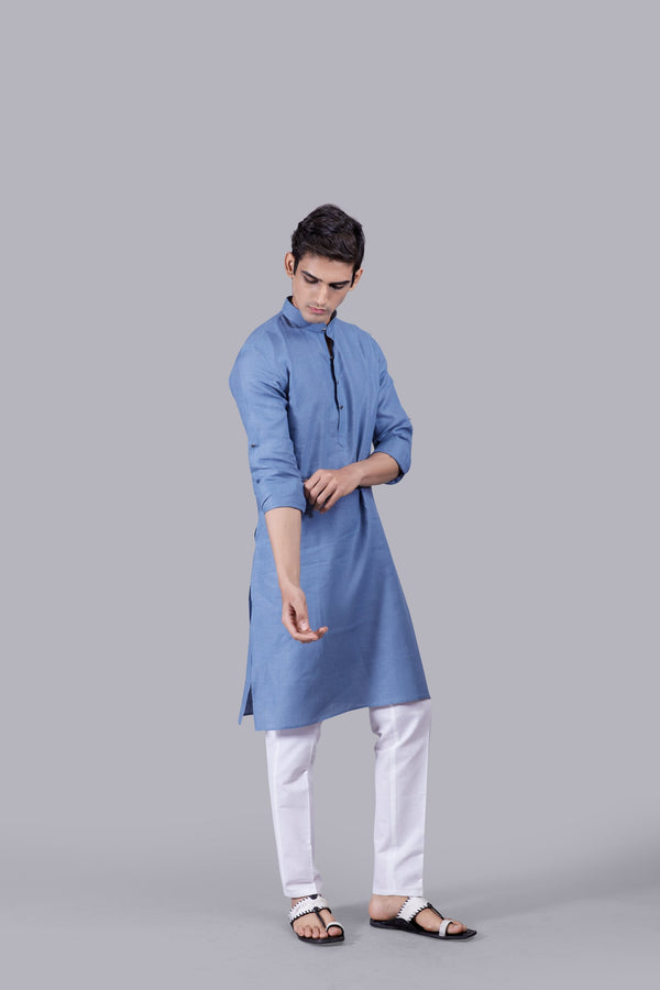 B More DARK POWDER BLUE LINEN KURTA SET