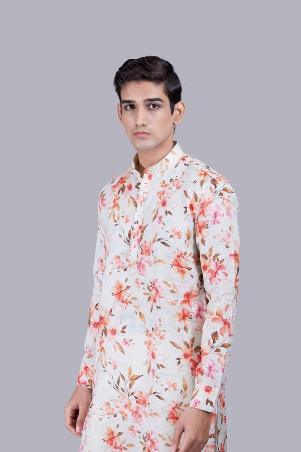 B More FLORAL MOTIF DIGITAL PRINT LINEN KURTA SET