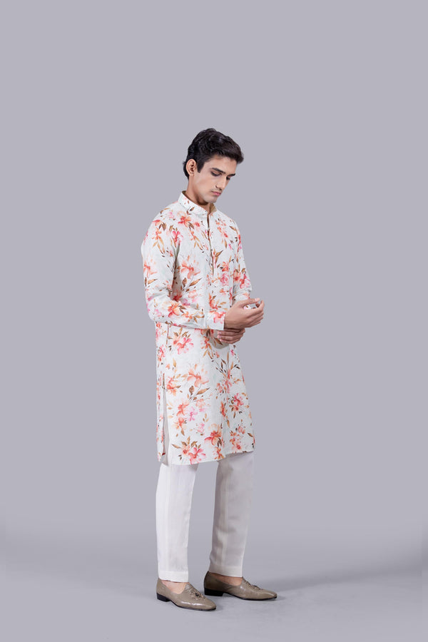 B More FLORAL MOTIF DIGITAL PRINT LINEN KURTA SET