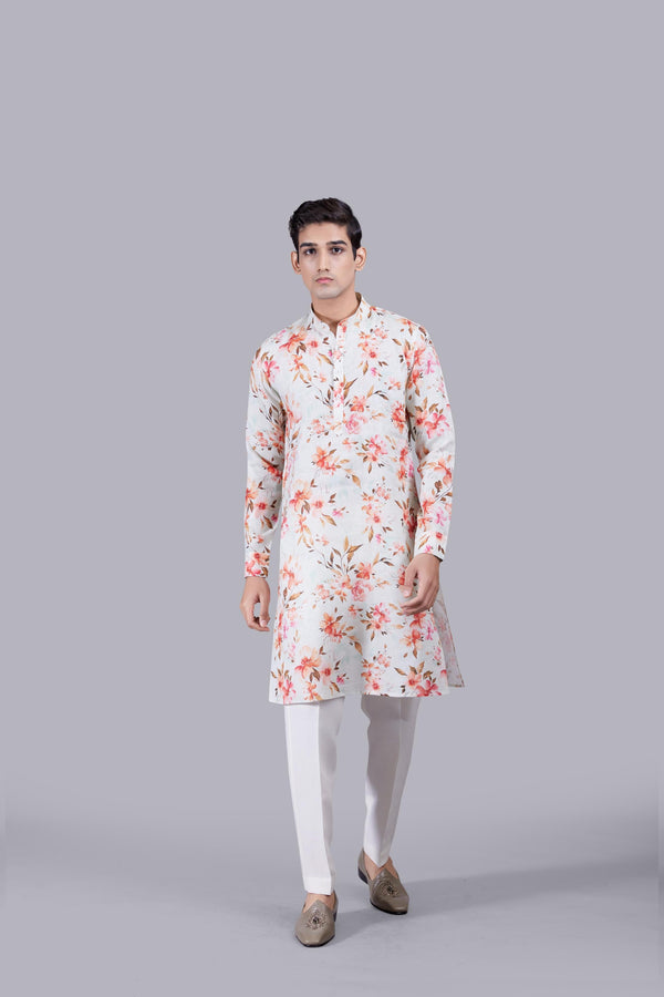 b more FLORAL MOTIF DIGITAL PRINT LINEN KURTA SET