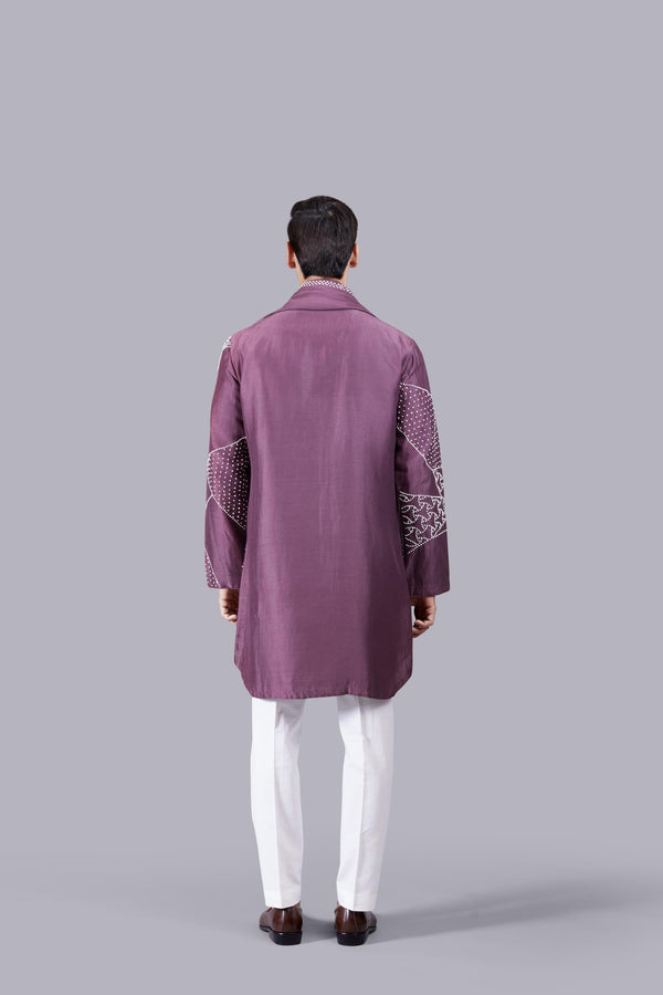 B More French Knot Light Wine Linen Kurta Set
