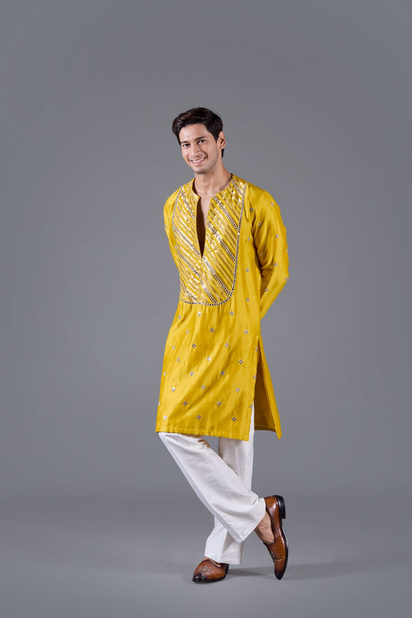 B More Golden Radiance Linen Silk Kurta