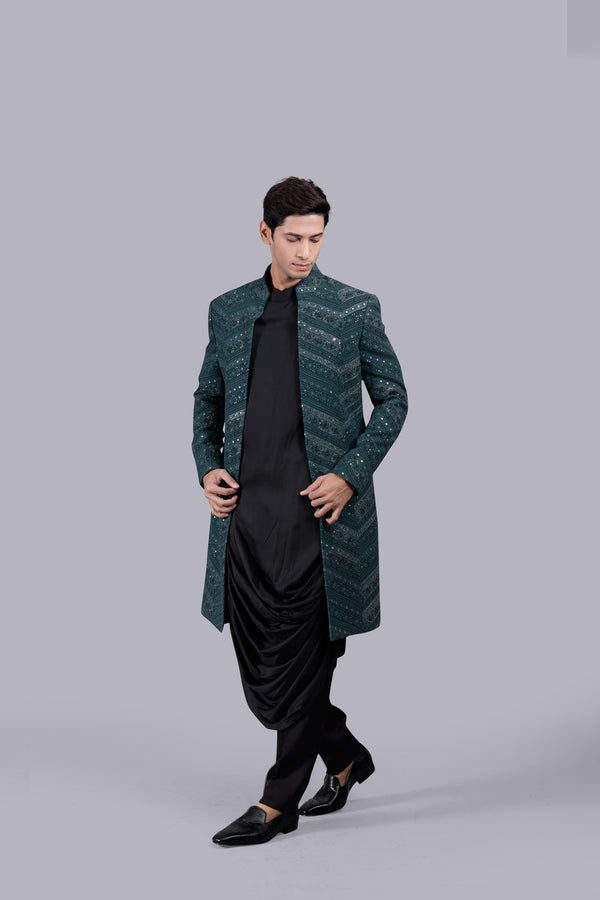 B More GREEN MODAL SILK THREAD WORK INDO WESTERN