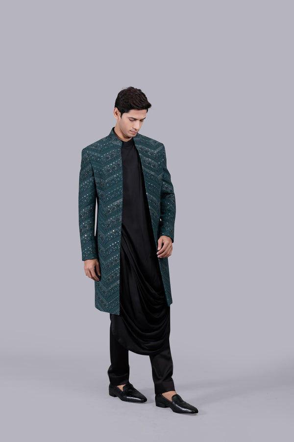 B More GREEN MODAL SILK THREAD WORK INDO WESTERN