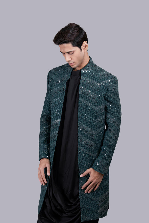 B More GREEN MODAL SILK THREAD WORK INDO WESTERN