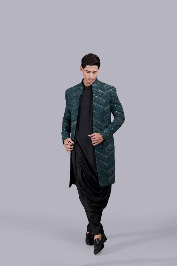 b more GREEN MODAL SILK THREAD WORK INDO WESTERN