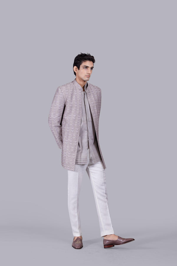 b more GREY LINEN SILK THREAD WORK INDO WESTERN