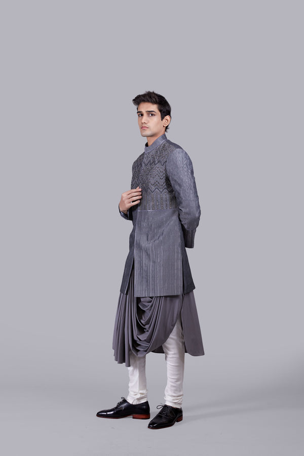 B More GREY LYCRA HAND WORK INDO WESTERN