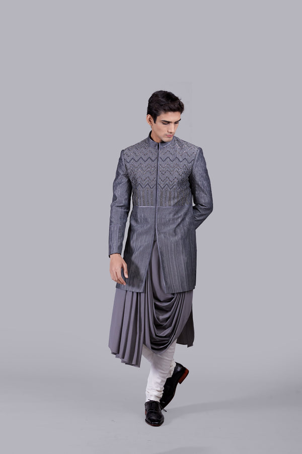 b more GREY LYCRA HAND WORK INDO WESTERN