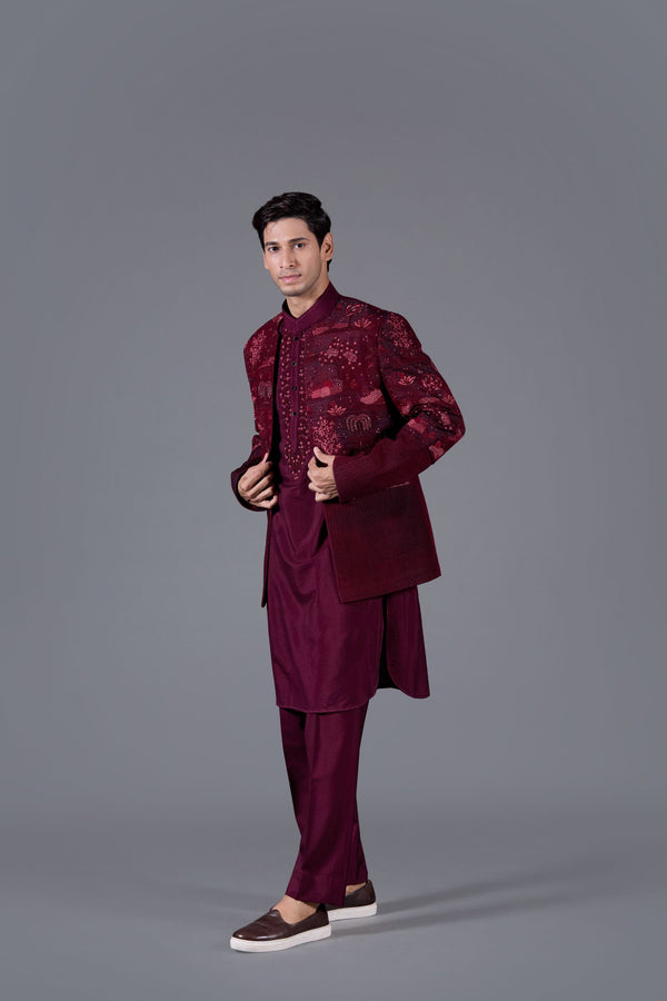 B More Imperial Garnet Ensemble Indo-Western Set