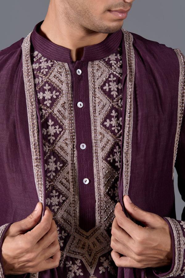 B More Imperial Violet Handwoven Ethnic Kurta Set