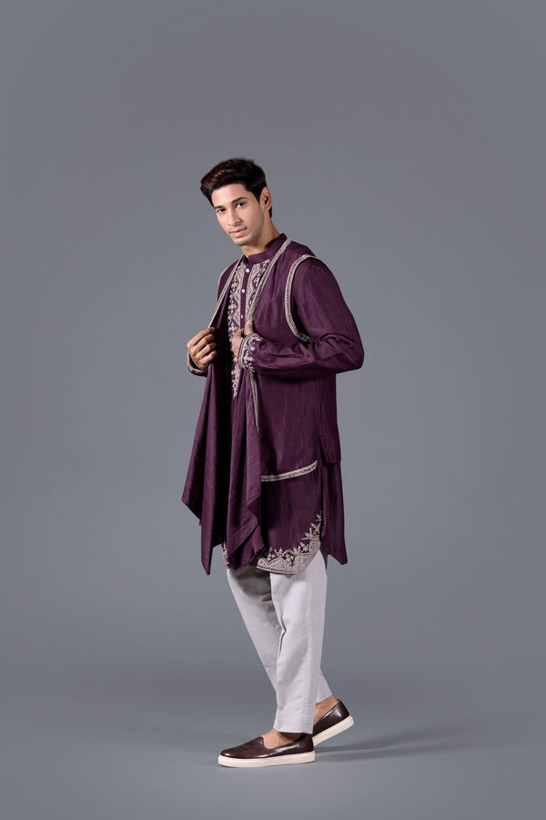 B More Imperial Violet Handwoven Ethnic Kurta Set