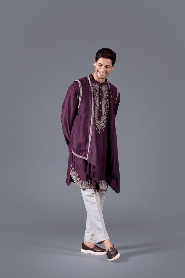 B More Imperial Violet Handwoven Ethnic Kurta Set