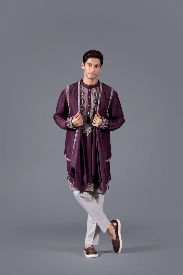 b more Imperial Violet Handwoven Ethnic Kurta Set