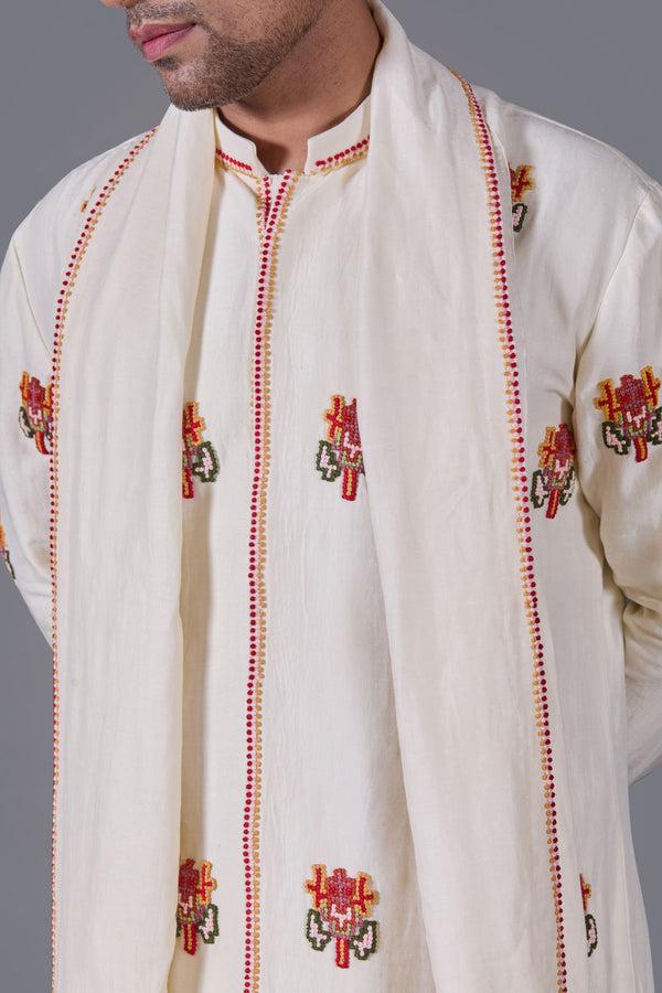 B More Ivory Blossom Kurta Set With Dupatta